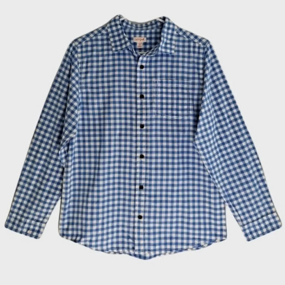 Cat & Jack Target Brand Long Sleeve Plaid Button Shirt Bluebell Blue White Plaid